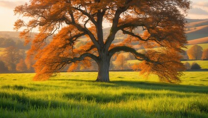 Open grassland with a lone tree standing tall