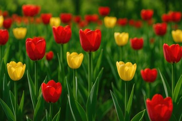 Vibrant tulip blooms in the outdoor space
