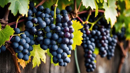 Naklejka premium Cluster of black grapes on the branch