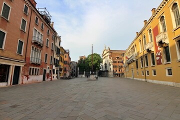 Morning view of Campo Santo Stefano (city square) in Venice, Italy