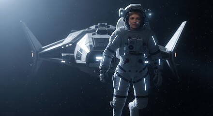 Naklejka premium Astronaut in Space with Spaceship