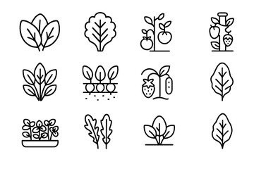 Fototapeta premium Minimalist icons of various fruits and vegetables on dark background