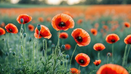 Obraz premium Elegant poppy flowers flourishing in expansive fields