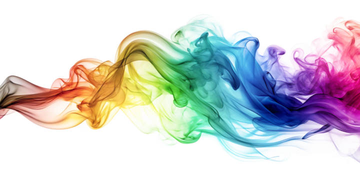 Colorful smoke flowing in an abstract wave isolated on transparent background, creating a vibrant and mesmerizing effect, perfect for adding a touch of energy and creativity to designs