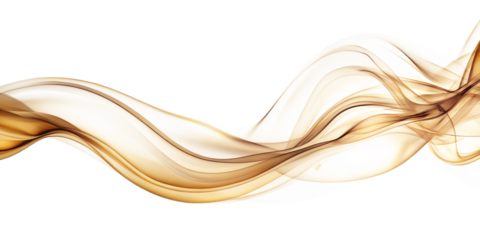 Abstract golden smoke wave isolated on transparent background that creates a sense of movement and elegance, perfect for adding a touch of sophistication to any design project
