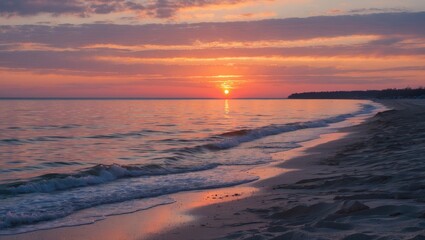 Evening glow over a vast freshwater lake's coast