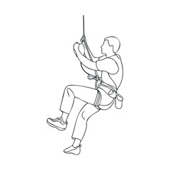Climbing ascent technique with harness and rope for adventure sports