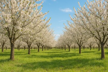 Obraz premium A picturesque scene featuring almond trees in the background