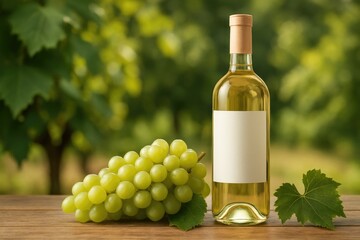 Obraz premium Bottle showcasing wine alongside grapes