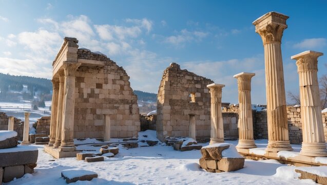 Frozen Remnants of a Historic Site Near the Turkey-Armenia Border