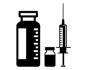 Medical syringe and vaccine vial  silhouette vector, syringe icon