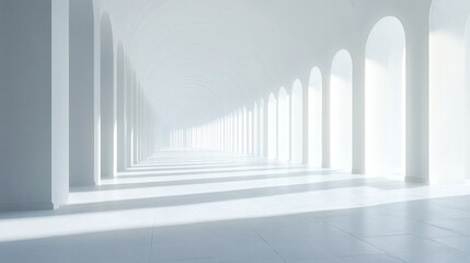 Monochrome Corridor with Repeating Arches and Columns