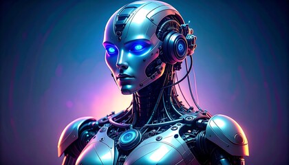 Close-up portrait of a futuristic robot woman