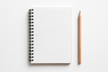 Blank white notebook featuring a pencil on the background