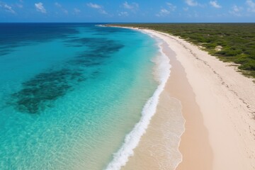 Overhead perspective of a tropical island shoreline in the Caribbean