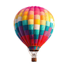 Colorful hot air balloon with vibrant rainbow hues, isolated on black background