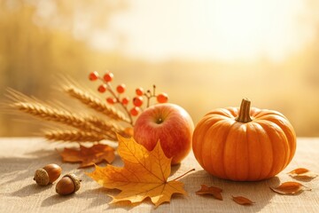 Colorful fall landscape featuring peaceful nature setting under bright sunlight with open area