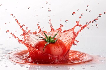 Fresh Tomato Exploding in Juicy Splash with Glistening Drops