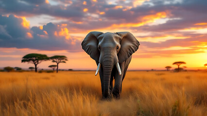 Obraz premium African Elephant. Elephant in the Grassland. Wisdom of Nature