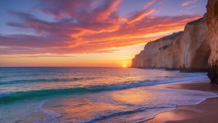 Obraz premium Stunning Sunset Display with Bright Colors and Tranquil Seaside Views