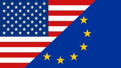 Fototapeta premium USA and EU flags blend in a symbolic representation of unity