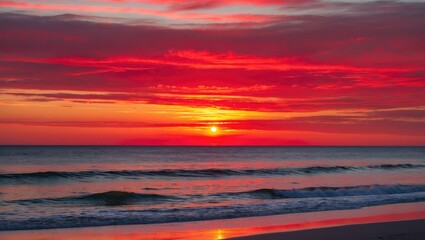 Obraz premium Vibrant evening scene at the beach featuring a colorful sunset sky