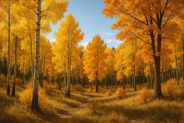 Obraz premium Autumn outdoor scene with golden trees