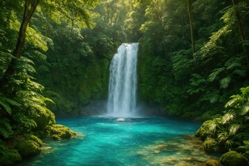 Fototapeta premium Serene Blue Falls Within a Hidden Sanctuary