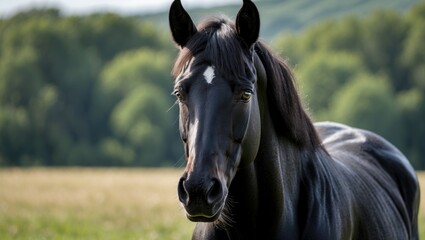 Obraz premium Stunning image showcasing a purebred black Friesian horse