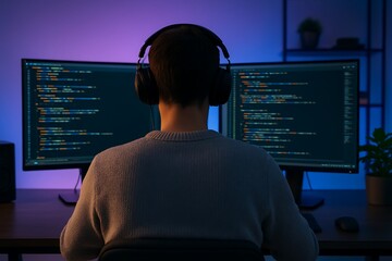 Dedicated Software Engineer Coding with Focus for Innovation and Technology Solutions. Perfect for tech blogs, startup marketing and career advice campaigns.