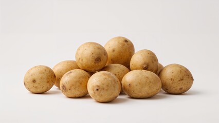 Potatoes displayed on a plain white surface