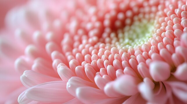 Pink Chrysanthemum Macro Close-up, Heart-shaped Center Delicate Petal Texture Botanical
