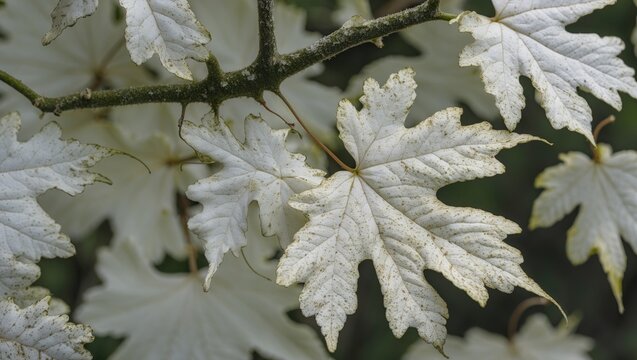 Mildew covering a maple leaf surface