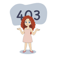 Cartoon girl with 403 forbidden error code