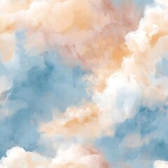 Watercolor clouds in blue, orange, and pink create a dreamy sky scene