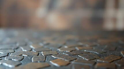 Close-Up of Metallic Tiles with a Textured Surface and Soft Background, Ideal for Product Mockups or Abstract Designs.                                