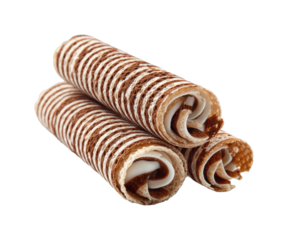 Delicious chocolate wafer rolls gourmet treats, isolated on transparent background, png