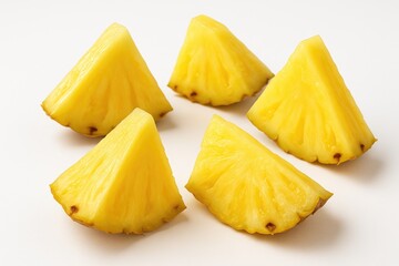 Fresh pineapple slices displayed against a white background