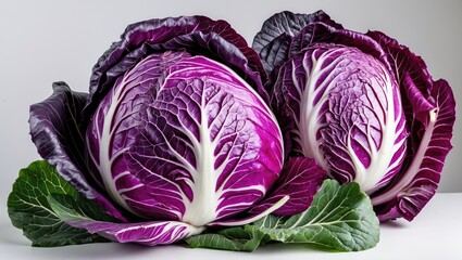 Obraz premium Close-up of bright red cabbage on a white surface