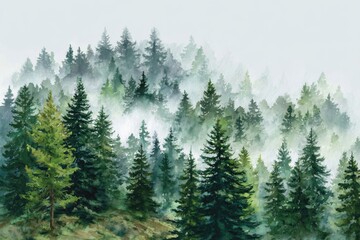 Watercolor evergreen forest - serene nature scene for outdoor lovers and sustainable living projects