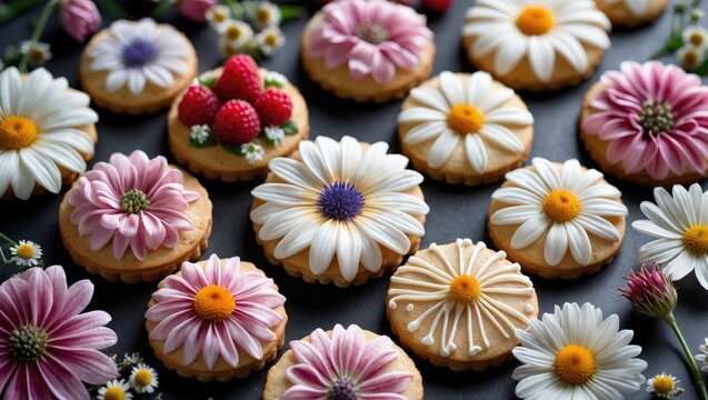 Warm freshly baked cookies embellished with flower motifs