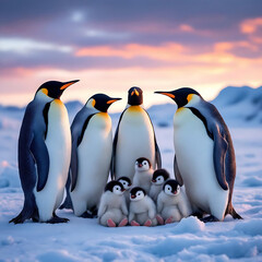Fototapeta premium Emperor Penguins. Penguin Family. Arctic Life