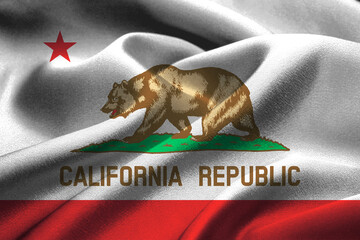 California flag waves gracefully under soft sunlight in the breeze