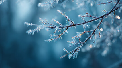 Frozen tree branches with frost detail