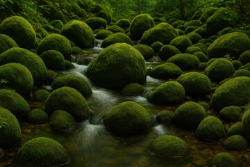 Fototapeta premium River Pebbles with a Layer of Moss