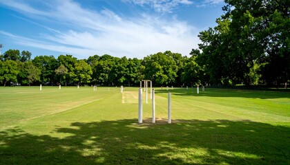 Fototapeta premium Sunny cricket pitch in park