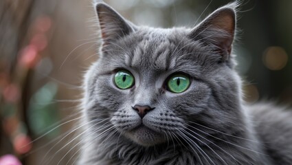 Graycolored Cat Sporting Vibrant Green