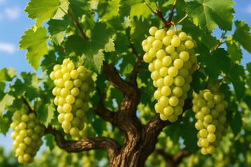 Fototapeta premium Clustered grapes growing on a tree