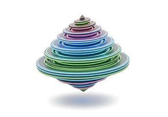 A colorful abstract geometric shape resembling a spinning top or layered discs, isolated on a white background