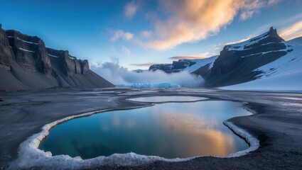 Obraz premium Volcanic crater featuring a geothermal lake during summer